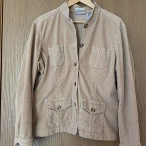 Villager Liz Claiborne Neutral Fitted Corduroy Jacket Size XL Preppy Academic